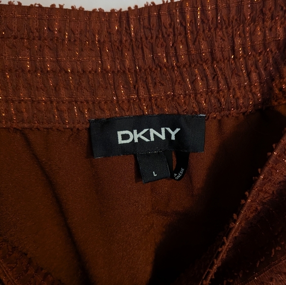 DKNY Metallic Thread Tiered Midi Dress - Burnt Orange Rust - sz L - Picture 3 of 6